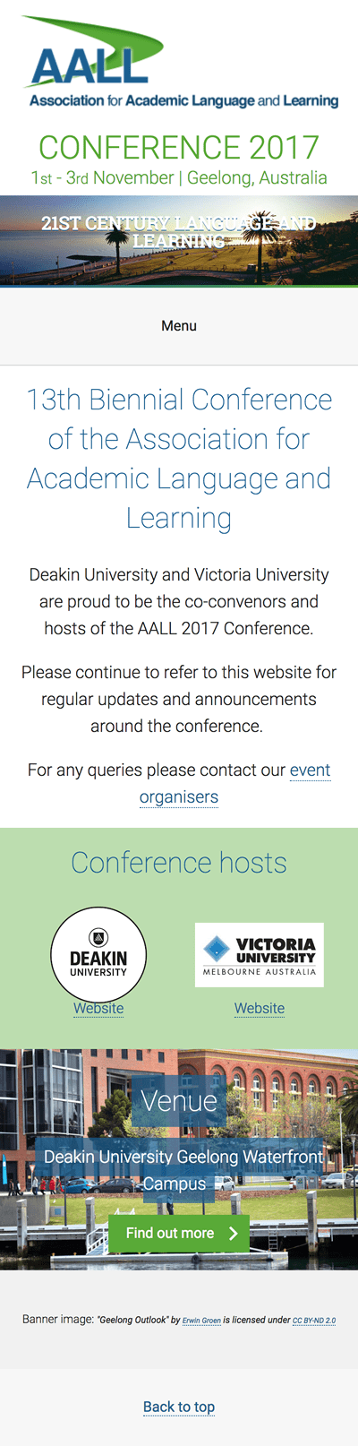 aallconference2017.com.au mobile screen shot